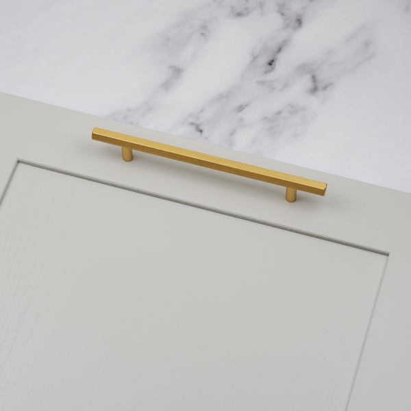 Handle & Home Brushed Brass Hexagon T-Bar Cabinet Handle & Knob