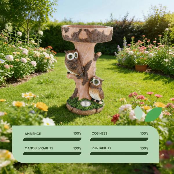 Gardenwize Solar Bird Bath – Owl Garden Ornament with LED Light