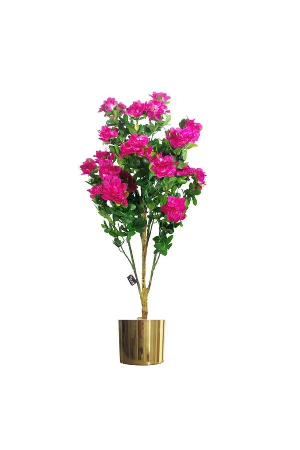 Dyzi 100cm Artificial Azalea in Moss-Covered Pot with Bonus Metal Planter