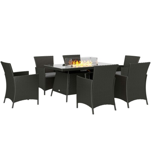Wyld Haus Lemadi Rattan Black 6 Seater Outdoor Dining Set With Fire Pit Table