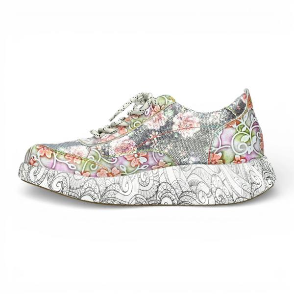Laura Vita Nikito 62 - Women's Grey Floral Leather Platform Sneakers