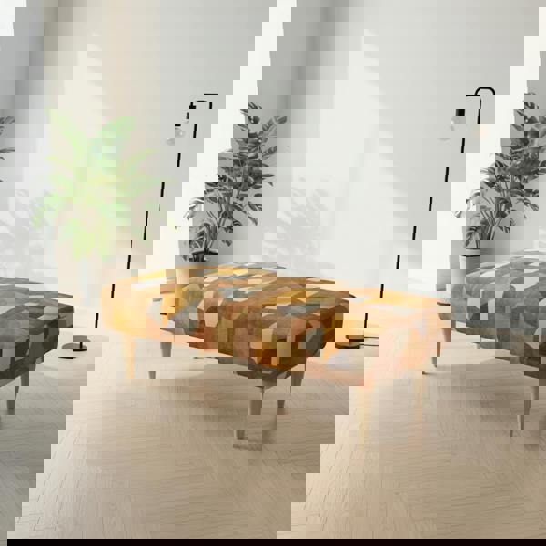 Rectangular upholstered ottoman bench with sleek wooden legs