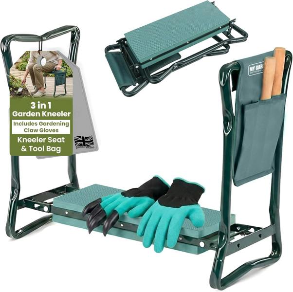 My Garden Outdoor Living My Garden Kneeler & Stool with Handles-3-in-1Folding Garden Weeding Stool, Garden Kneeling Bench with Tool Bag & Claw Gloves