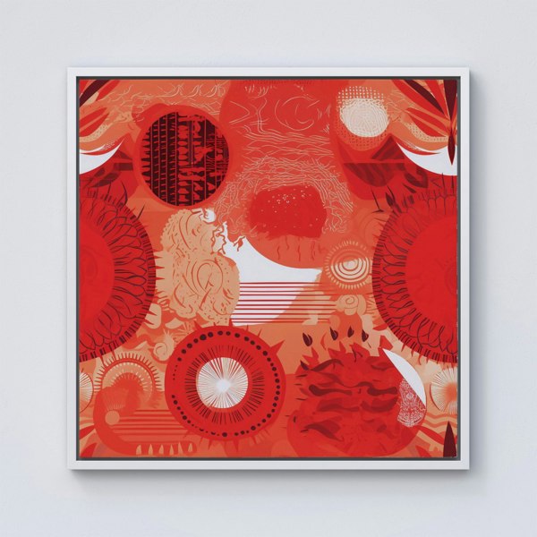 Warren Reed Abstract Red Sun pattern Framed Canvas