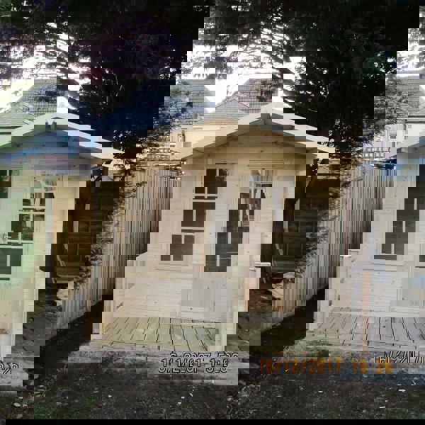 Shire Maulden with verandah 9x9 Log Cabin 19mm interlock Cladding - Best Shed