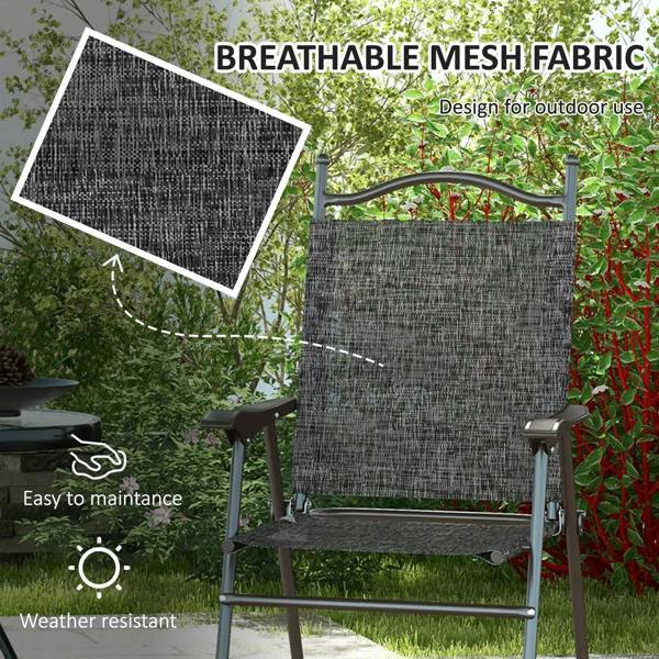 Grey folding garden chair with breathable fabric mesh back and seat