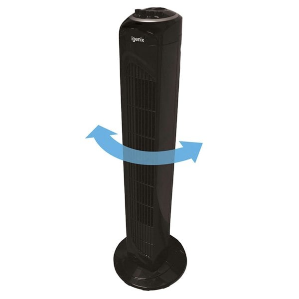 igenix Tower Fan, Oscillating, 2 Hour Timer, 30 Inch, Black