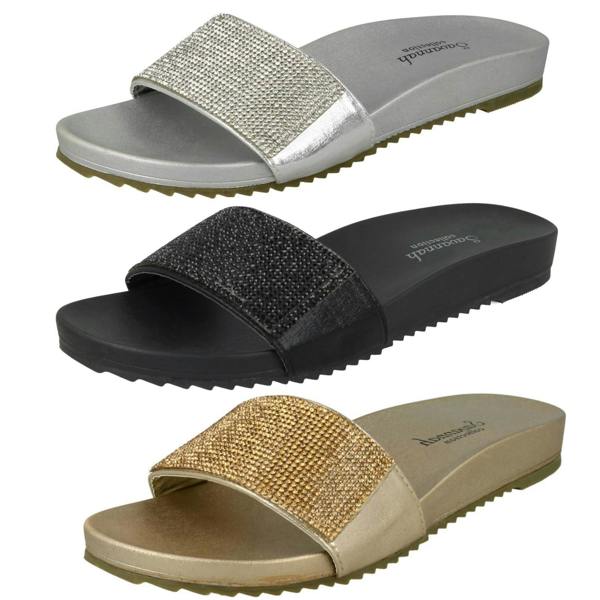 Savannah Ladies Savannah Flat Diamante Vamp Mules