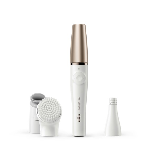 Braun FaceSpa Pro SE911 All-in-One Facial Epilator, Toner Head, Cleansing Brush, White/Bronze