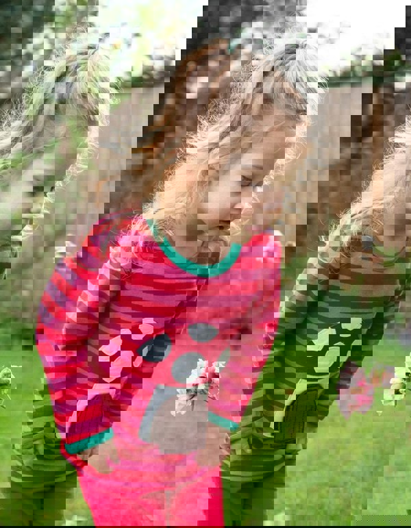 Organic Mouse and Mushroom Applique Long - Sleeved T-Shirt - Toby Tiger UK Retail