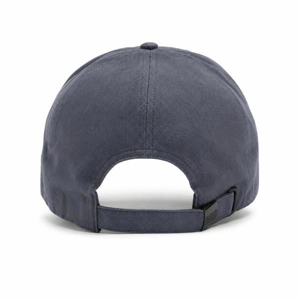 Back view of a washed charcoal Barbour International drill baseball cap with an adjustable metal strap.