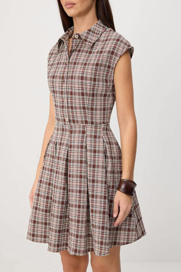 WOVCOR Short Sleeve Shirt Neck Skater Mini Dress