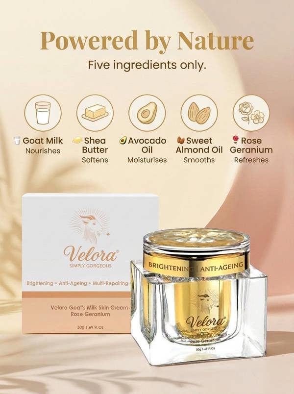 Velora Moisturising Goat Milk Face Cream | Hydrating Daily Face Moisturiser with Shea Butter & Rose Geranium
