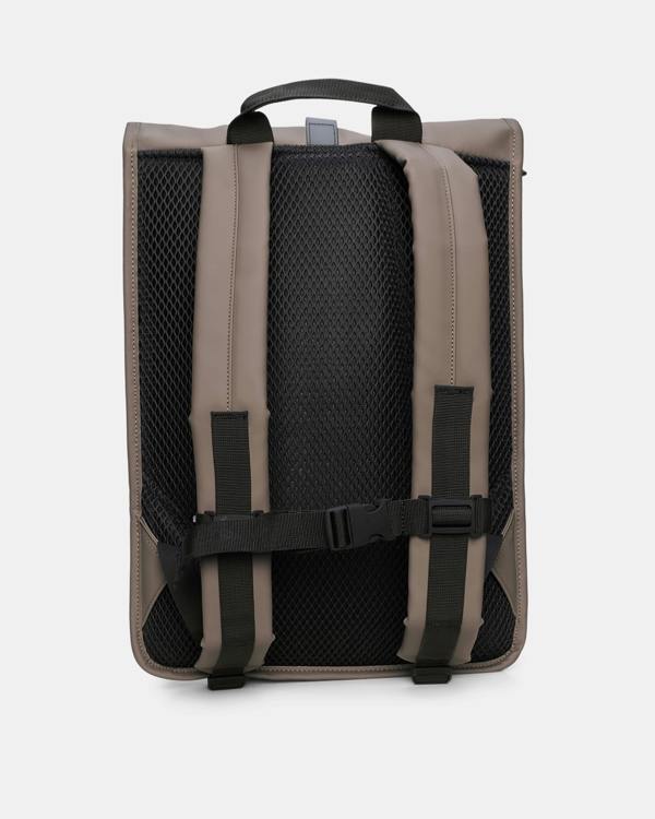 back of a Rains Unisex Rolltop Rucksack in 173 Cinder