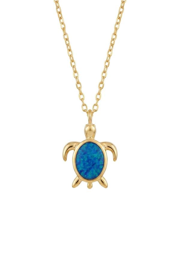 Latelita Sea Turtle Blue Opal Pendant Necklace Gold