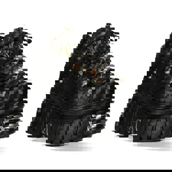 New Rock M-106N-C86 Black Flame Leather Ankle Platform Boots