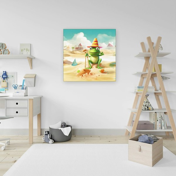 Warren Reed Happy Frog On A Beach Holiday Canvas