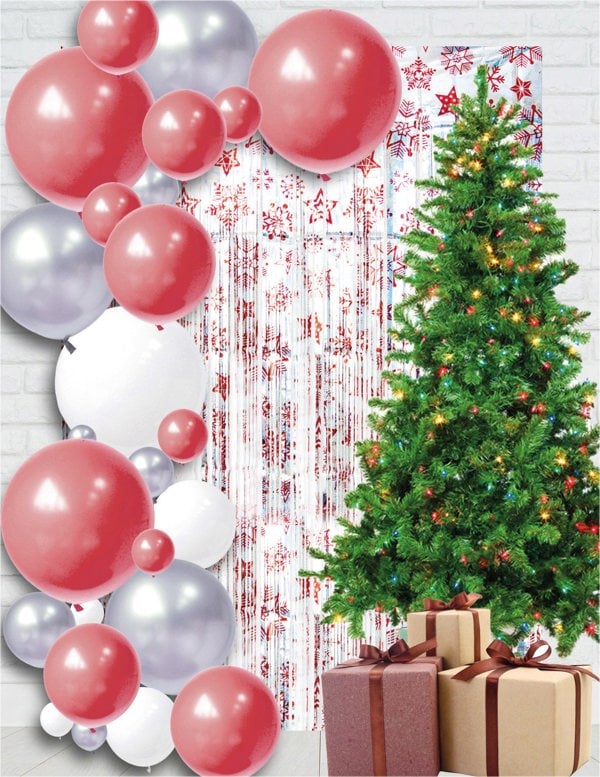 Cheetah Shimmer christmas Tinsel Curtain, 2.5M x 1M Red