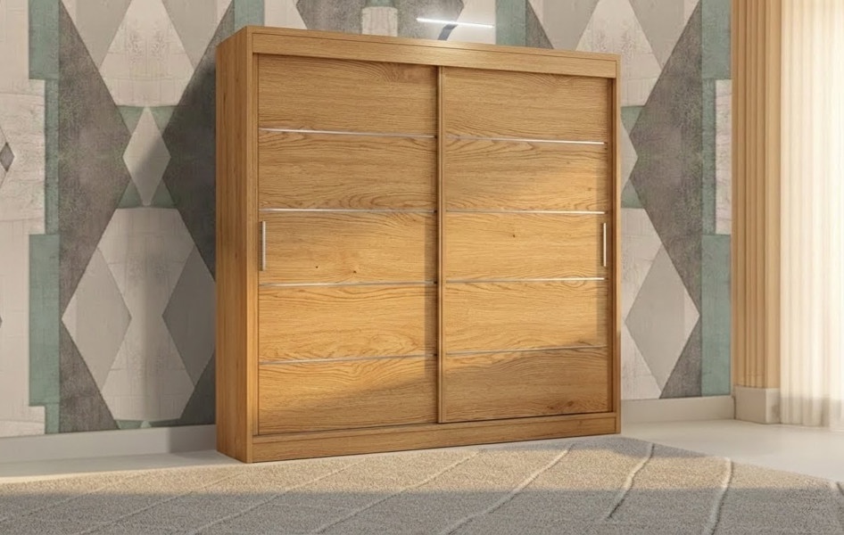 RAC3 Stylish Bedroom Sliding Wardrobe with LED Light -  comes in White/Grey/Black/Oak and Width 120cm/150cm/180cm/203cm/250cm (Black, 120cm)