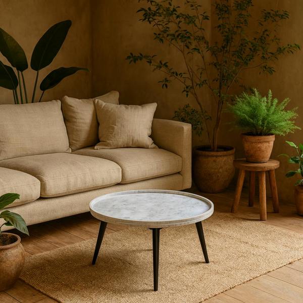 Wyld Haus Alabama Light Grey Marble Top Coffee Table With Black Metal Legs