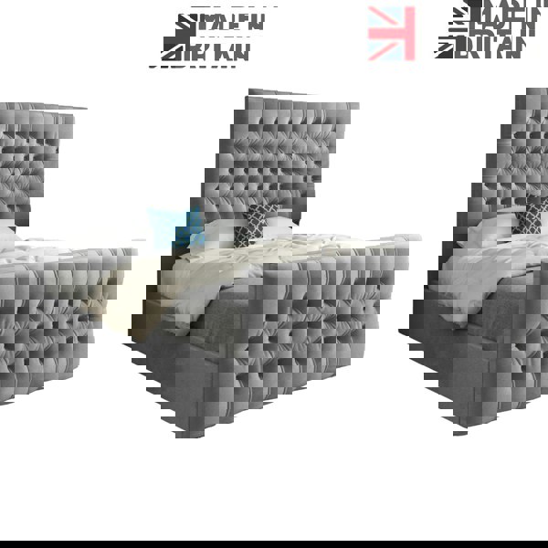 Casa Magna Novara Upholstered Soft Velvet Bed Frame - Grey