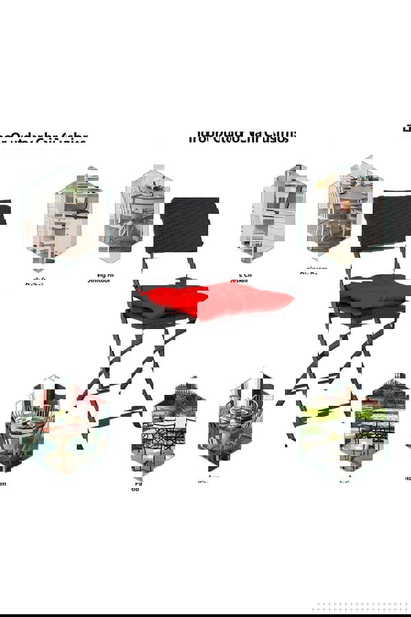 Living and Home 4Pcs Red Soft Seat Pads with Ties for Dining Chairs Desk Chair