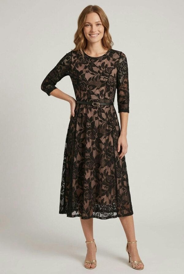 Izabel London Floral Mesh Layered Midi Skater Dress