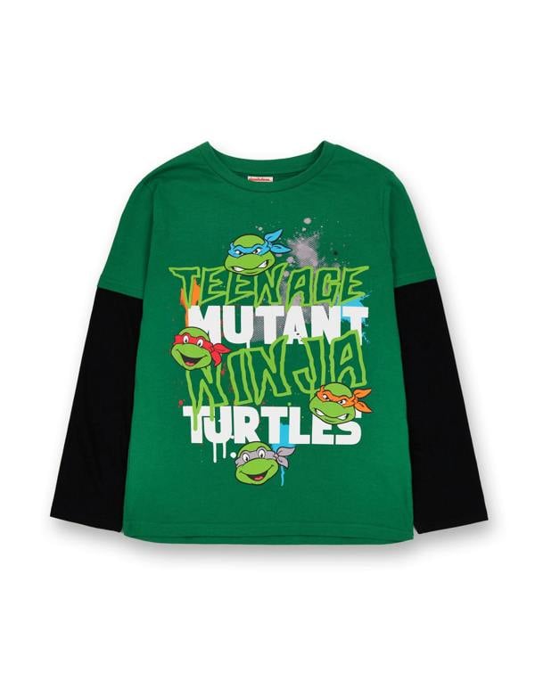 Teenage Mutant Ninja Turtles Boys Green Stacked Text Long Sleeved T-Shirt