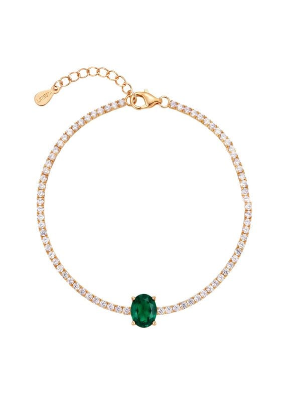 Latelita Garbo Oval Gemstone Tennis Bracelet Emerald Gold