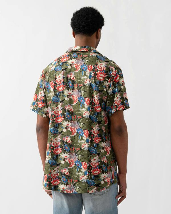 BOSS Orange Mens Short Sleeve Floral Print Beach Shirt - Open Green 351