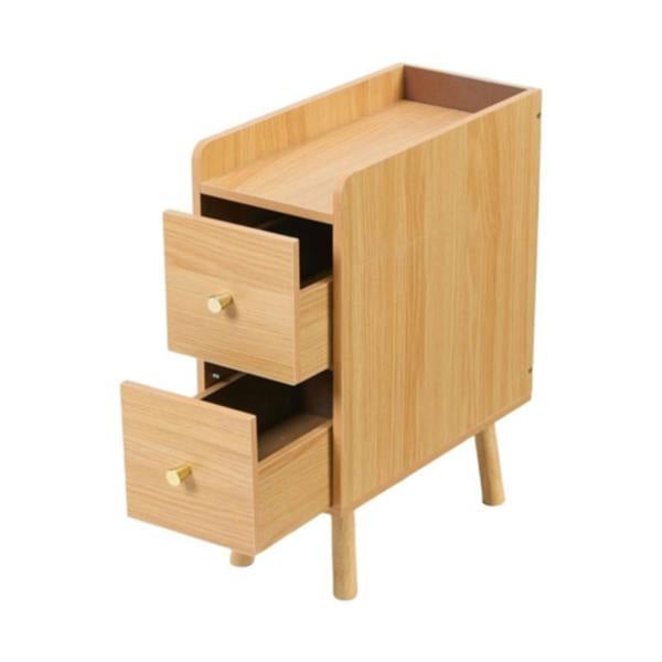 Havendro Slim Wooden Bedside Table Narrow Nightstand with Drawers and High Legs for Bedroom