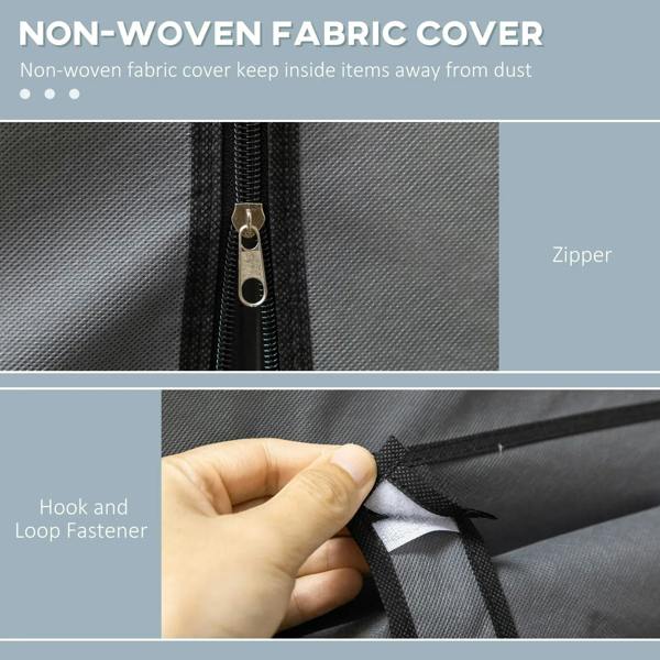 Dark grey non-woven fabric wardrobe cover with zipper and loop fastener