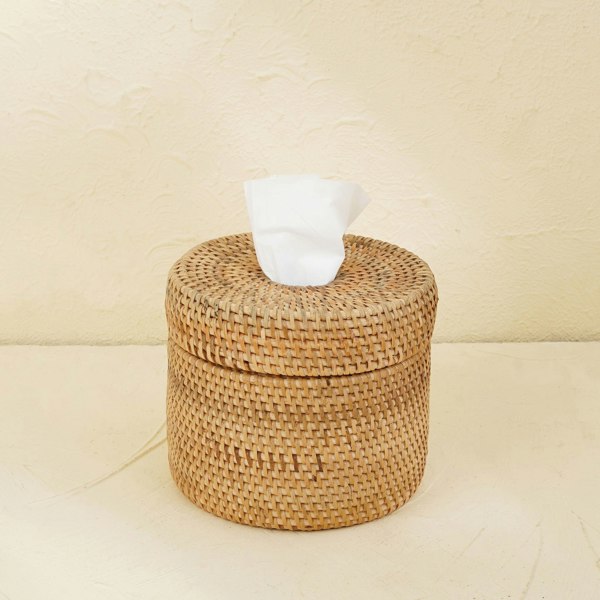 Rattan round tissue holder four colours handwoven wicker bathroom