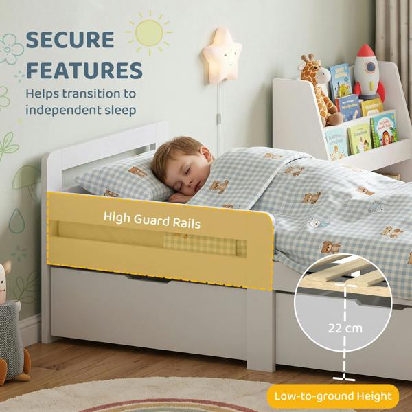 AIYAPLAY Wooden Kids Bed Frame with 2 Storage Drawers for Ages 4-14, Grey
