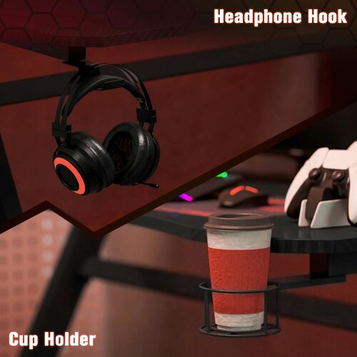 Wyld Haus Hanaba 120cm Steel Frame Black Gaming Desk With Cup Holder Headphone Hook And Cable Management