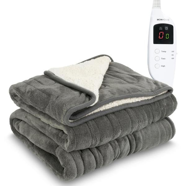 MONHOUSE Heated Electric Throw 9H Timer 9 Heat Setting Shearling Fleece Blanket