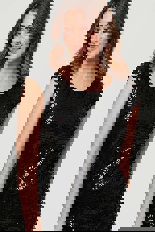 Black | Sequin Embellished Fringed Midi Dress
