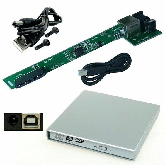 ATEK USB SATA External CD DVD Drive Enclosure Caddy Silver
