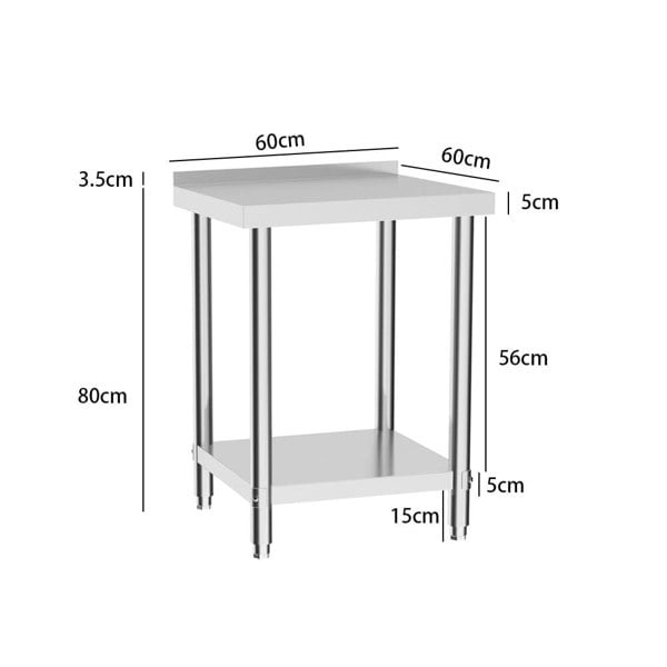 2 Tiers Commercial Kitchen Prep Table Stainless Steel Work Table Commercial Work Tables Living and Home 600 mm With Backsplash