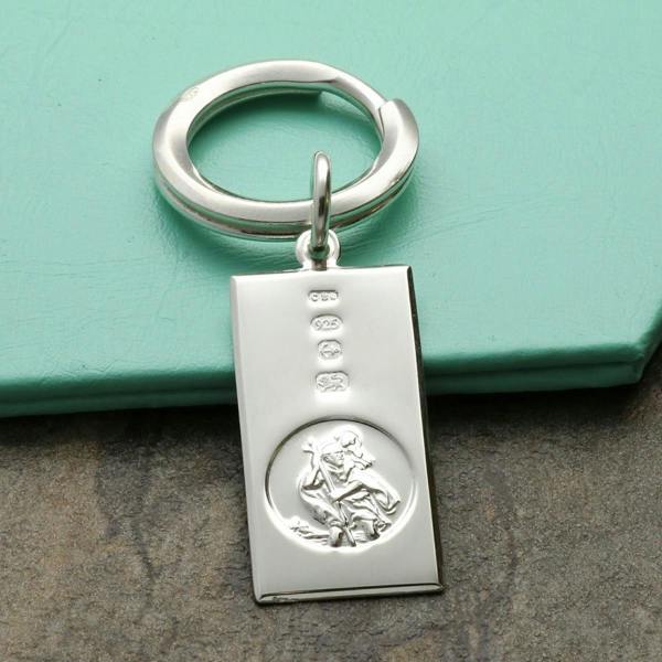 Christopher James of London Sterling Silver Custom Hallmarked Large St Christopher Ingot Keyring With Optional Engraving