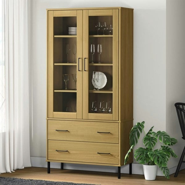 Berkfield Bookcase with Metal Legs Brown 85x35x172.5 cm Solid Wood OSLO