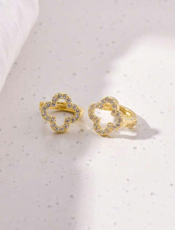 The Colourful Aura Large Clover Elegant Gold Plated Stud Earrings