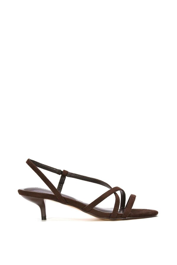 XY LONDON Slip On Strappy Slingback Kitten Heeled Sandals - Brown