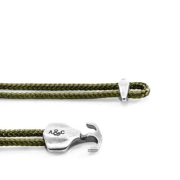 Khaki Green Delta Anchor Silver and Rope Bracelet