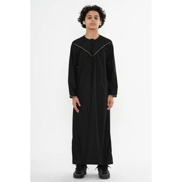 TT-007 - Boy's Emirati Omani Gold Embroidery Thobe - Black - Thobez - 4