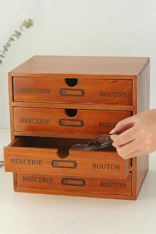 Living and Home Retro 4-Drawers Wooden Organizer Box