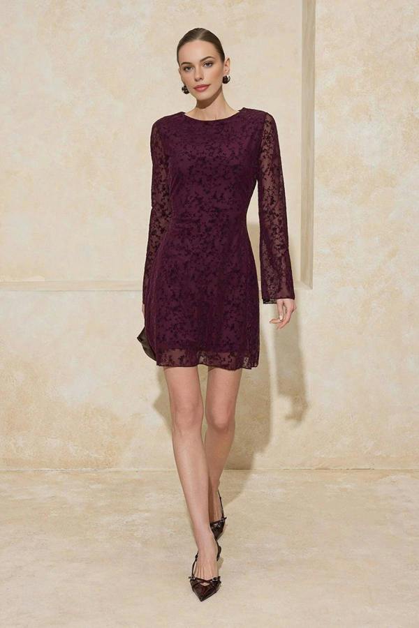 WOVCOR Flock Print Body-Fitting Mini Knitted Dress
