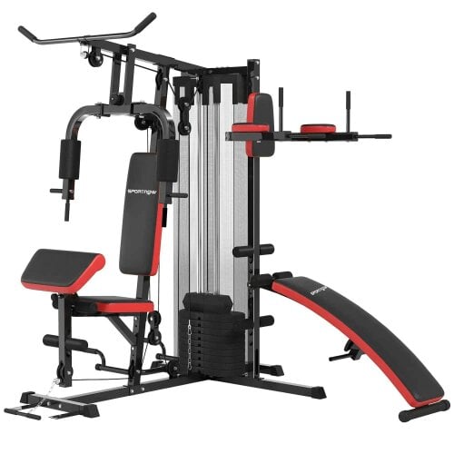 Bobobiy SPORTNOW Multi Gym Workout Station, Weight Machine with 65kg Weight Stack, Sit Up Bench, Push Up Stand, Dip Station
