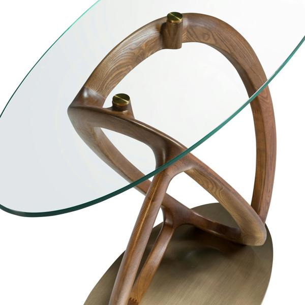 Angel Cerdá Oval console oval tempered glass, walnut and golden polished steel 3246