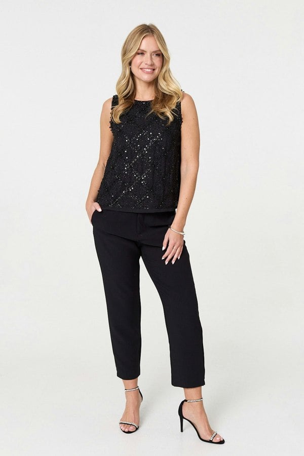 Black | Sequin Embellished Sleeveless Top
